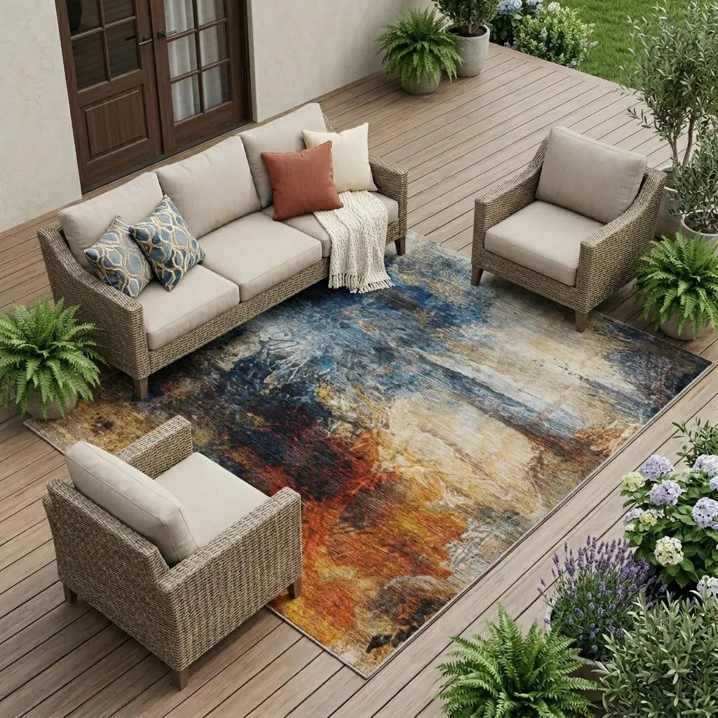 10' X 14' Blue And Graphite Abstract Washable Indoor Outdoor Area Rug Homeroots Outdoor